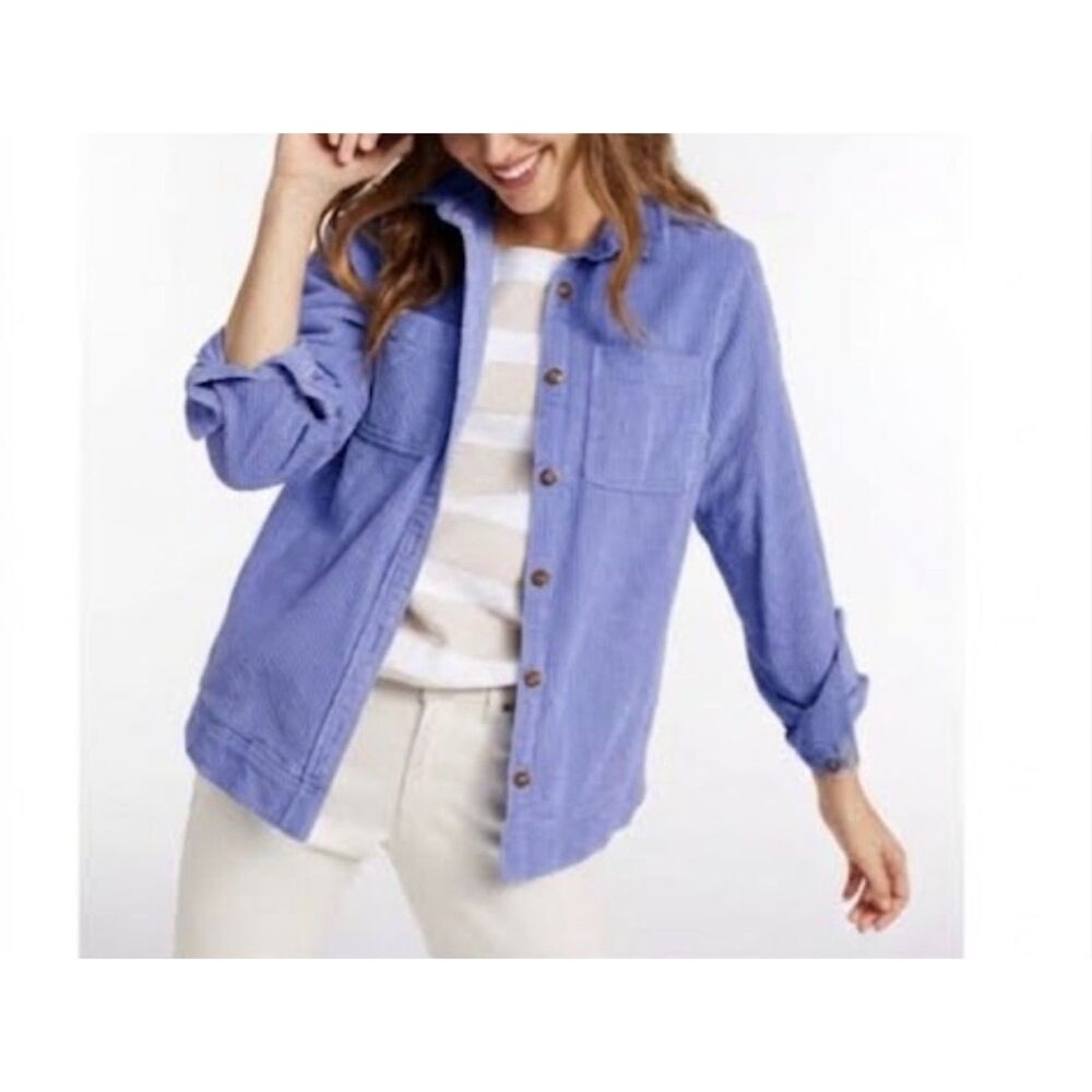L.L. Bean Womens NWOT Periwinkle Blue Wide Wale LS Button-Up Shirt Jacket Size M